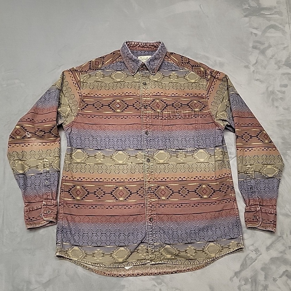 Cabelas Shirt‎ Mens L Multicolor Southwestern Aztec. Tribal Outdoors Retro Cabin